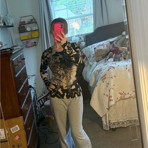 Affliction Black and Beige Long Sleeve Tee